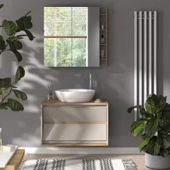Vicco Waschbeckenunterschrank Edelin 2 Schubladen 80 x 50 x 45 cm Grau