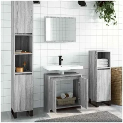 vidaXL Badmöbel-Set Grau Sonoma 2-tlg. Holzwerkstoff