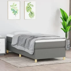 vidaXL Boxspringbett 100 x 200 cm dunkelgrau/natur