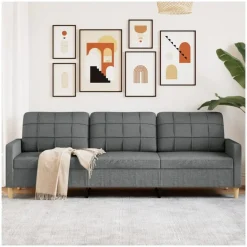 vidaXL Couch Polyester 3-Sitzer Dunkelgrau