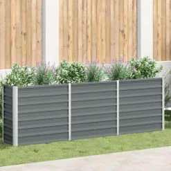 vidaXL Garten-Hochbeet verzinkter Stahl rechteckig 240 x 40 x 77 cm Grau
