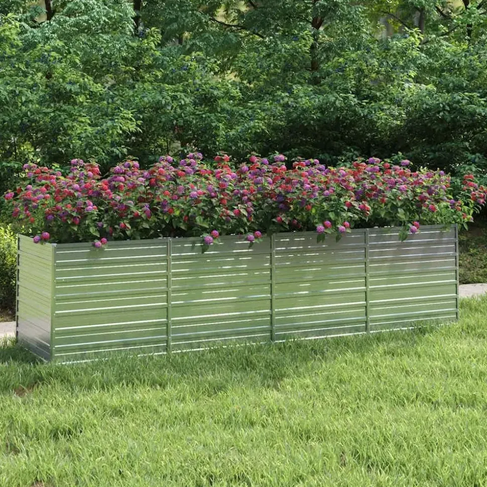 vidaXL Garten-Hochbeet verzinkter Stahl rechteckig 320 x 80 x 77 cm Silber