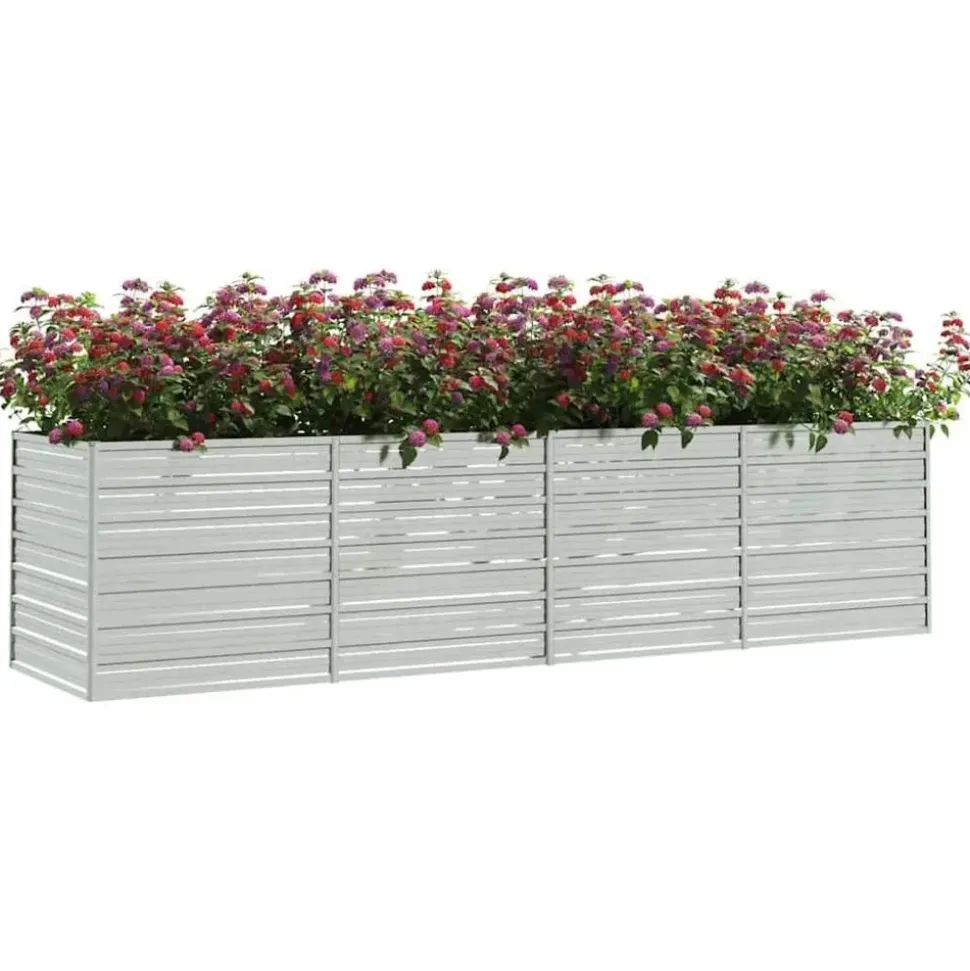 vidaXL Garten-Hochbeet verzinkter Stahl rechteckig 320 x 80 x 77 cm Silber