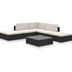 vidaXL Garten-Lounge-Set mit Auflagen schwarz/weiß