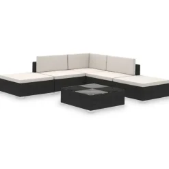 vidaXL Garten-Lounge-Set mit Auflagen schwarz/weiß