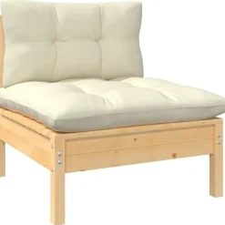 vidaXL Garten-Lounge-Set 4-tlg. creme Kissen/Kiefernholz