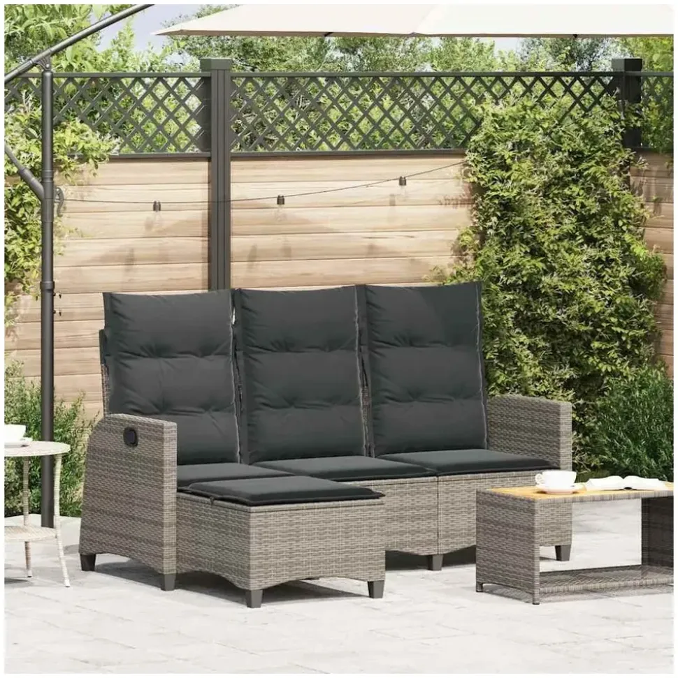 vidaXL Gartensofa mit Liegefunktion L-Form grau