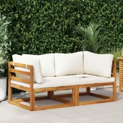 vidaXL Modulare Ecksofas 2-tlg. cremeweiß