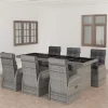 vidaXL Polyrattan Garten-Essgruppe 7-tlg. grau inkl. Auflagen 3059344