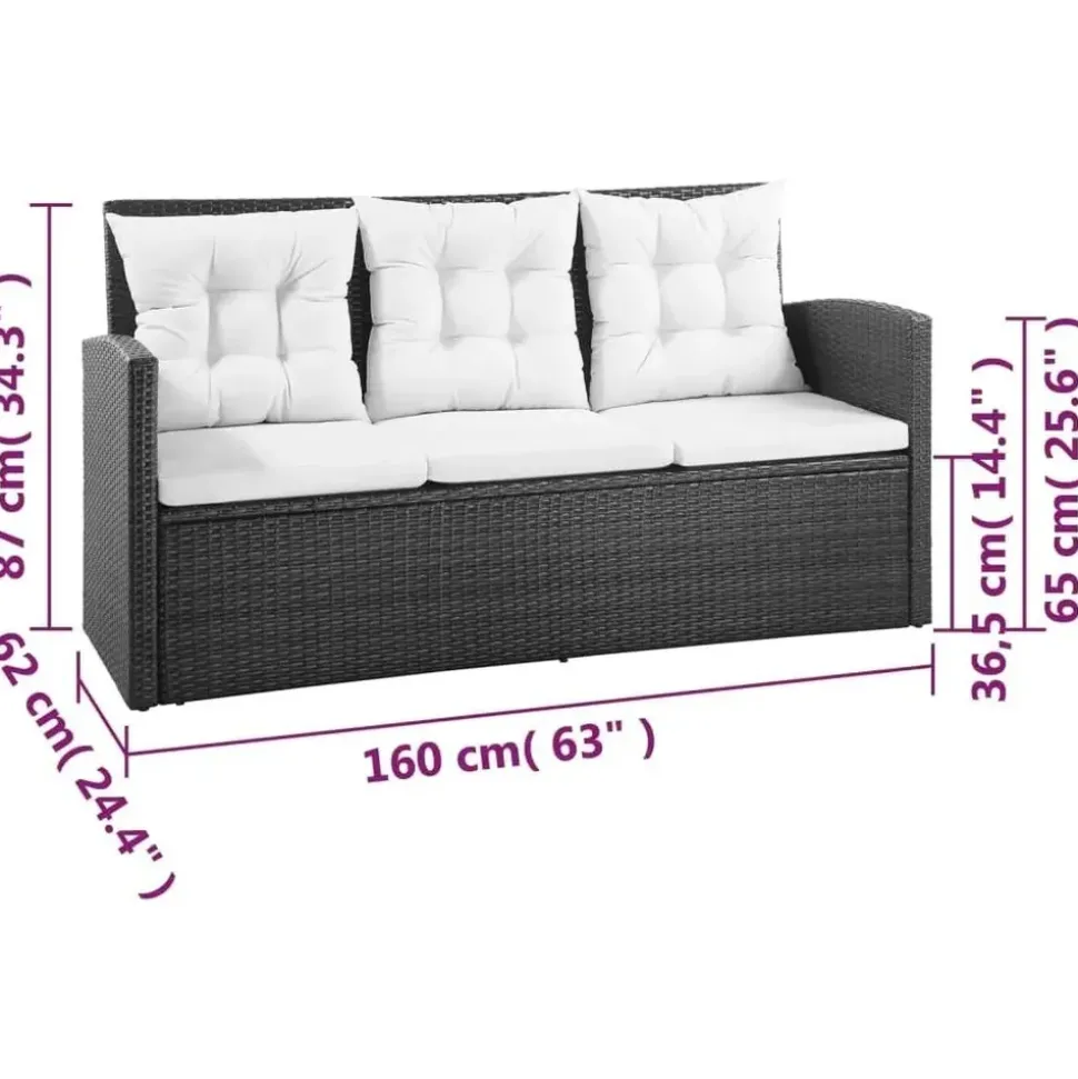 vidaXL Polyrattan Gartenset 5-tlg. schwarz 43972