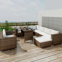 vidaXL Polyrattan Lounge-Set mit Auflagen 10-tlg. braun 41877