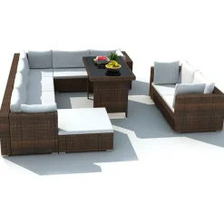 vidaXL Polyrattan Lounge-Set mit Auflagen 10-tlg. braun 41877