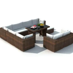 vidaXL Polyrattan Lounge-Set mit Auflagen 10-tlg. braun 41877