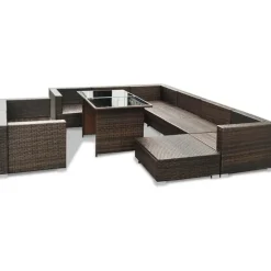 vidaXL Polyrattan Lounge-Set mit Auflagen 10-tlg. braun 41877