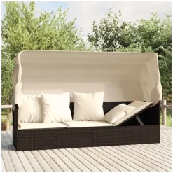 vidaXL Polyrattan Outdoor Loungebett braun inkl. Dack + Kissen