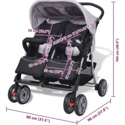vidaXL Zwillingsbuggy grau und schwarz