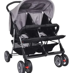 vidaXL Zwillingsbuggy grau und schwarz