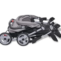 vidaXL Zwillingsbuggy grau und schwarz