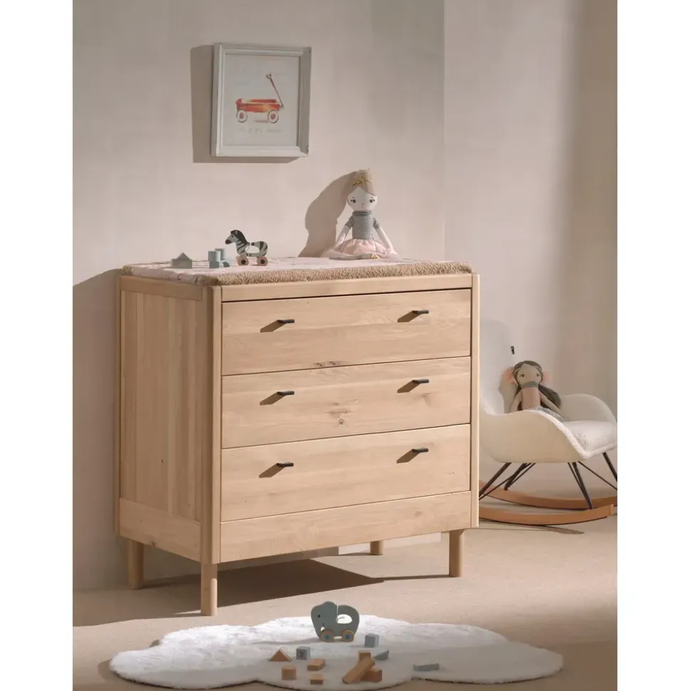 Vipack Wickelkommode VIPACK "WickelKommode aus massvier Eiche natur geölt, zeitloses Design", beige (eiche natur geölt, eiche natur geölt), B:100cm H:95cm T:55cm, Massivholz, Wickelkommoden, Wickelkommode, mit 3 geräumigen Schubladen, stabil und standfest gebaut