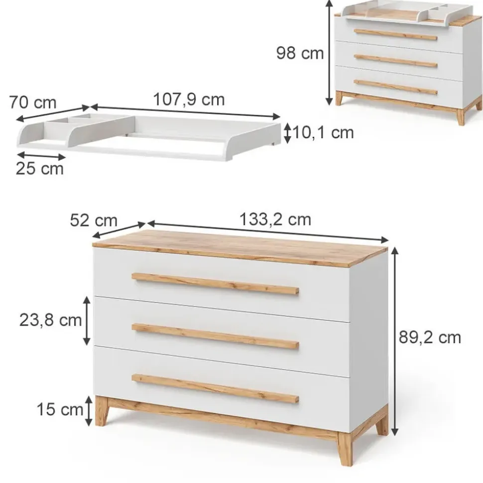 VitaliSpa Wickelkommode Malia, Weiß/Artisan, 133.2 x 98 cm