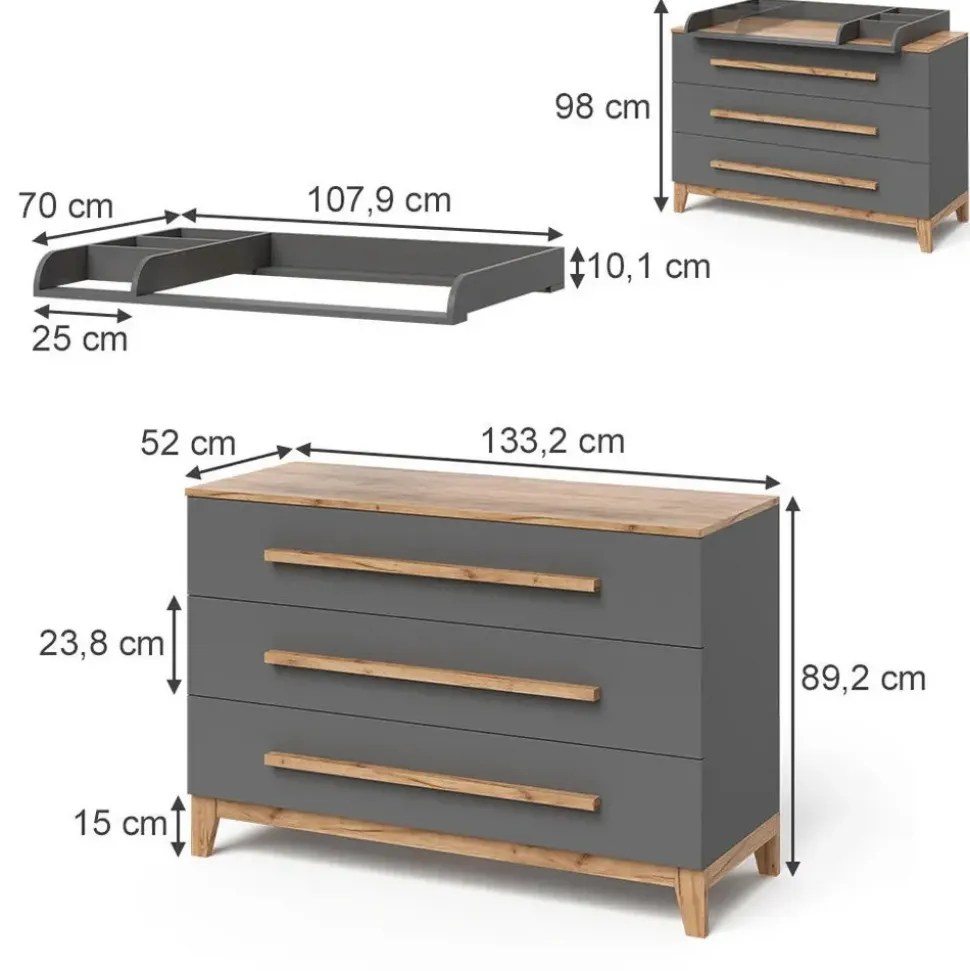 VitaliSpa Wickelkommode Malia, Grau/artisan, 133.2 x 98 cm