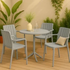 vortivo Gartenstuhl 8er Set stapelbar – Hochwertige Outdoor-Stühle in Grau,