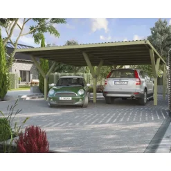 Weka Y-Doppelcarport 5,88 x 6,06 m braun ohne Dacheindeckung