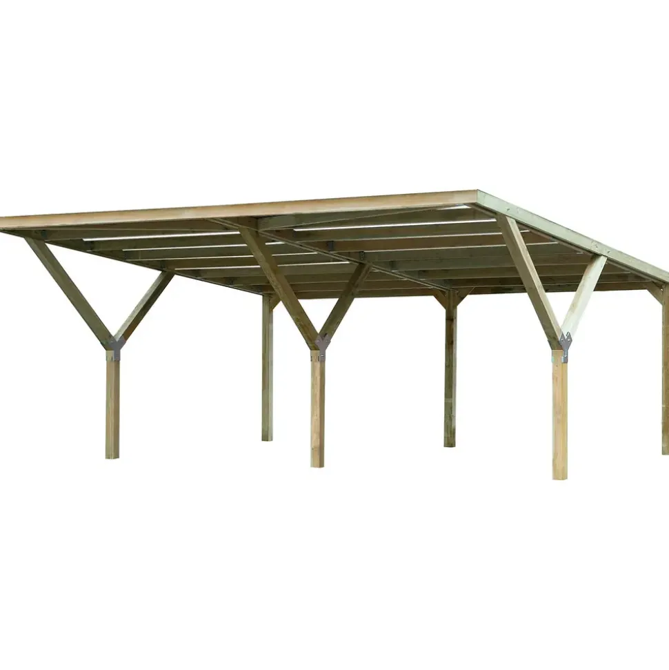 Weka Y-Doppelcarport 5,88 x 6,06 m braun ohne Dacheindeckung