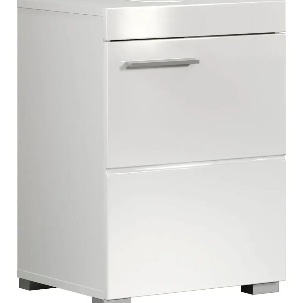 WELLTIME Waschbeckenunterschrank 1 Tür 40 x 56 x 34 cm Weiß/Weiß Hochglanz