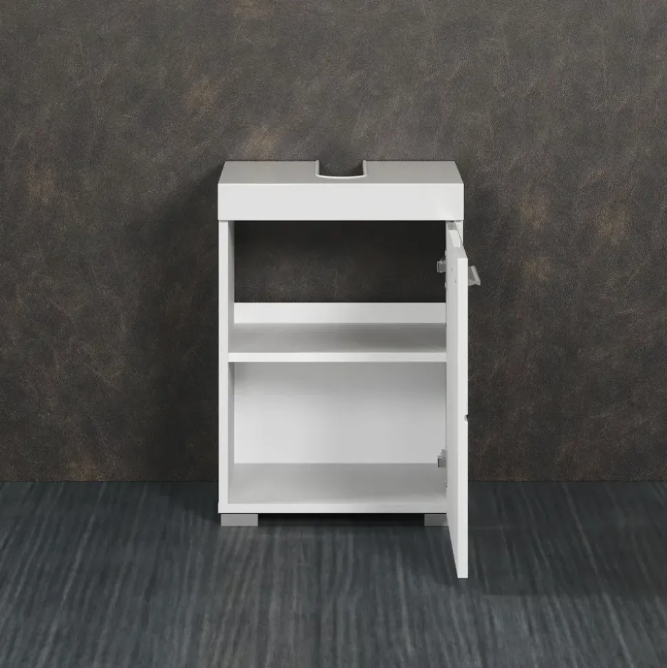 WELLTIME Waschbeckenunterschrank 1 Tür 40 x 56 x 34 cm Weiß/Weiß Hochglanz