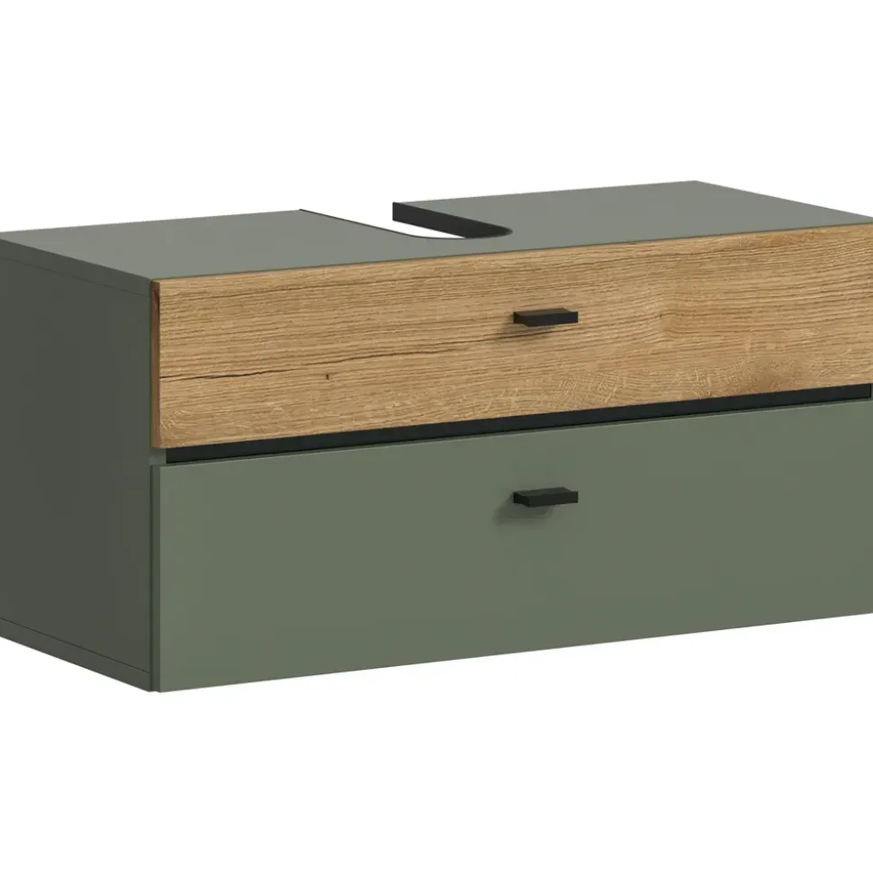 WELLTIME Waschbeckenunterschrank VANN 2 Schubkästen 75 x 35 cm Grün/Schwarz