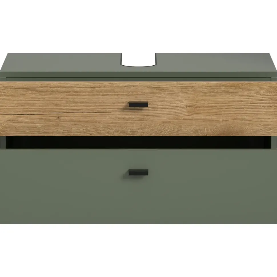 WELLTIME Waschbeckenunterschrank VANN 2 Schubkästen 75 x 35 cm Grün/Schwarz