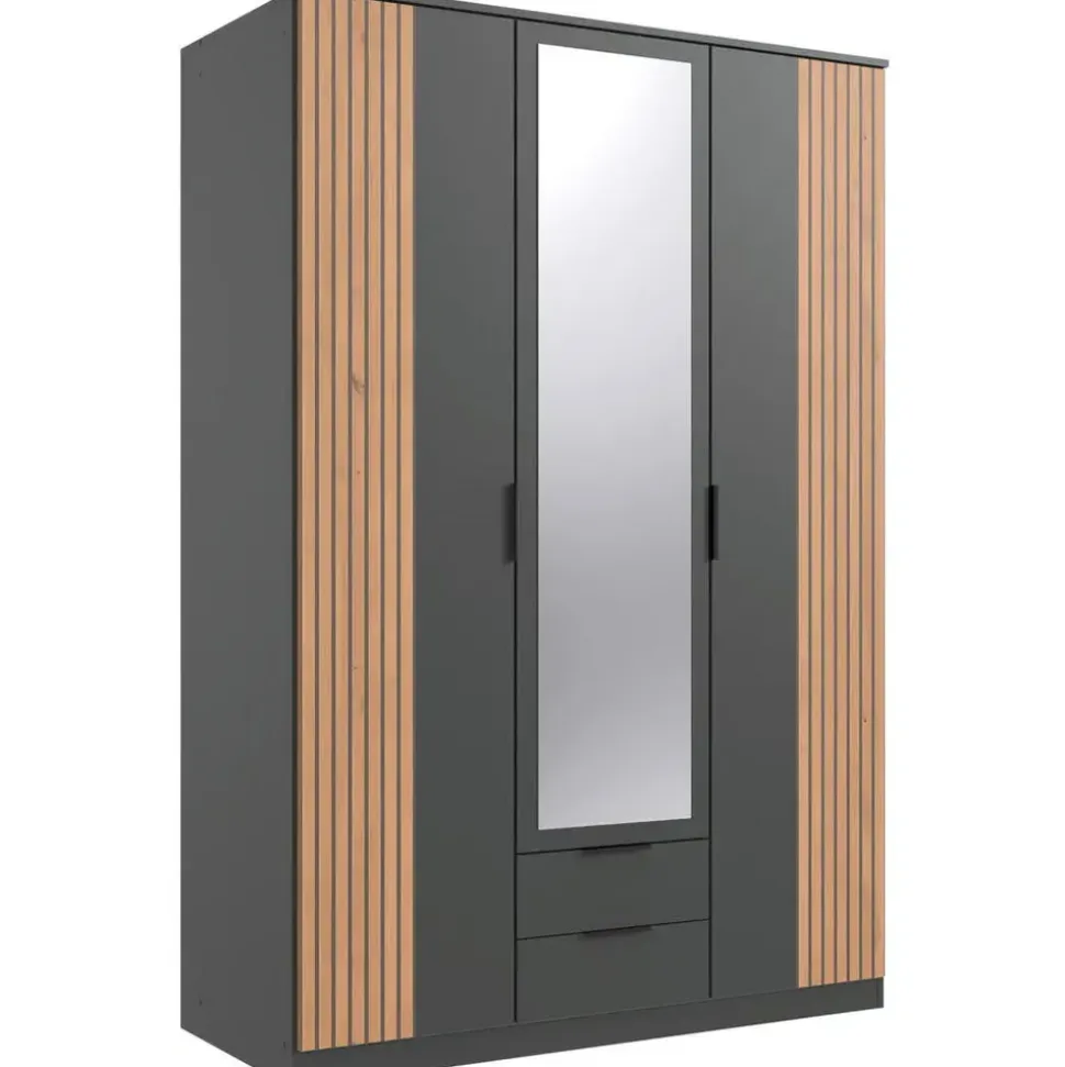 WIMEX Drehtürenschrank Lübeck 135 x 199 x 58 cm Schwarz/Grau