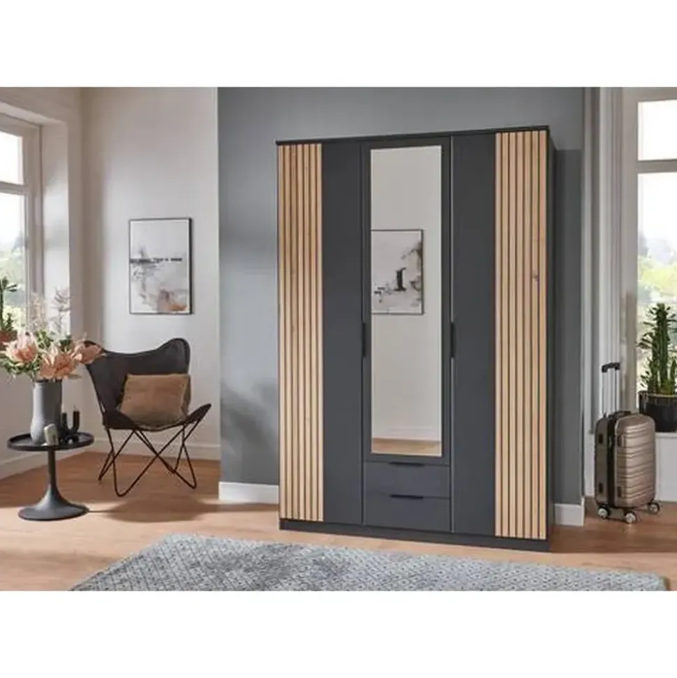 WIMEX Drehtürenschrank Lübeck 135 x 199 x 58 cm Schwarz/Grau