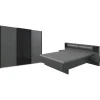 WIMEX Schlafzimmer-Set "Barcelona", grau (graphit, abgesetzt glas schwarz), B:289cm H:208cm T:210cm, Holzwerkstoff, Spanplatte, Schlafzimmermöbel-Sets, 4-teiliges Set