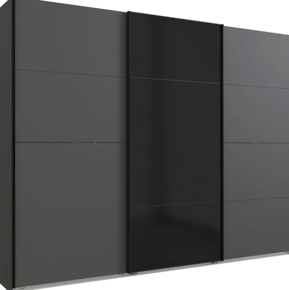 WIMEX Schlafzimmer-Set "Barcelona", grau (graphit, abgesetzt glas schwarz), B:289cm H:208cm T:210cm, Holzwerkstoff, Spanplatte, Schlafzimmermöbel-Sets, 4-teiliges Set