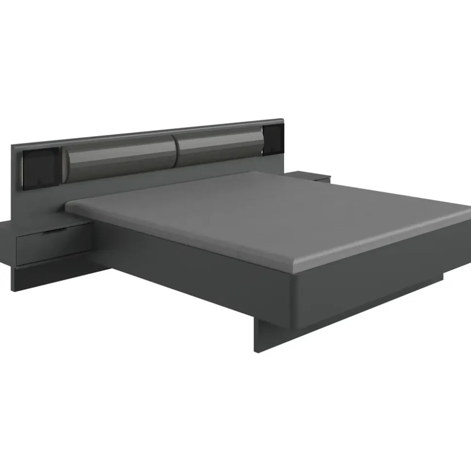 WIMEX Schlafzimmer-Set "Barcelona", grau (graphit, abgesetzt glas schwarz), B:289cm H:208cm T:210cm, Holzwerkstoff, Spanplatte, Schlafzimmermöbel-Sets, 4-teiliges Set