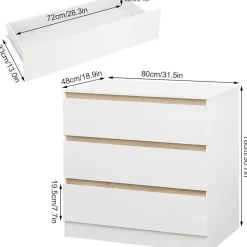 Woltu Wickelkommode mit Wickelaufsatz, abnehmbar, mit 3 Schubladen, Weiß+Eiche - Weiß