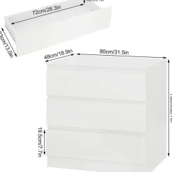Woltu Wickelkommode mit Wickelaufsatz, Wickeltisch mit 3 Schubladen,Kommode weiß - Weiß
