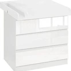 Woltu Wickelkommode mit Wickelaufsatz, Wickeltisch mit 3 Schubladen,Kommode weiß - Weiß
