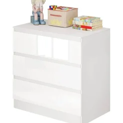 Woltu Wickelkommode mit Wickelaufsatz, Wickeltisch mit 3 Schubladen,Kommode weiß - Weiß