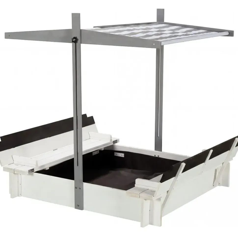 wondermake® Sandkasten mit Dach und Abdeckung grau/schwarz/weiß