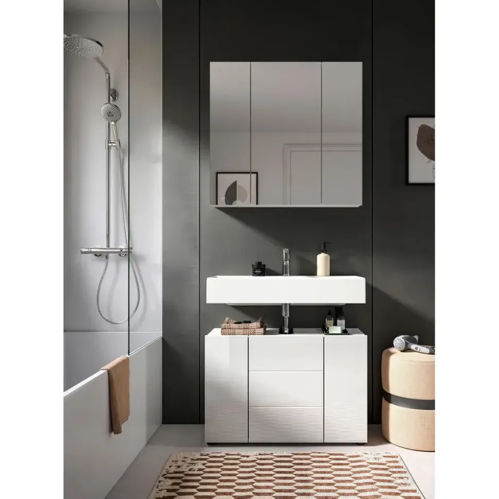 xonox.home Waschbeckenunterschrank Vira 82 x 56 x 34 cm Weiß Hochglanz