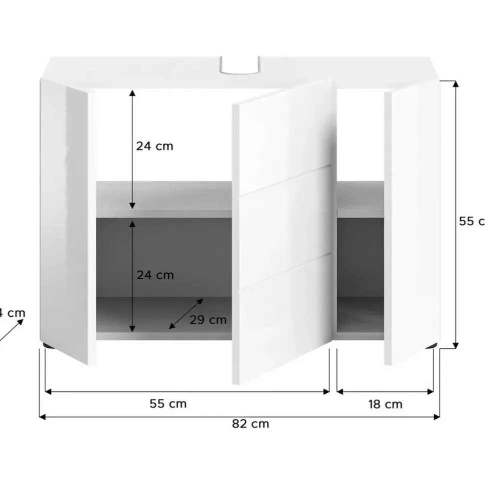 xonox.home Waschbeckenunterschrank Vira 82 x 56 x 34 cm Weiß Hochglanz