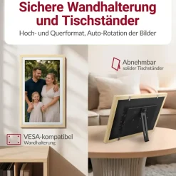 Xoro CPF 15 Digitaler Bilderrahmen in Buchenholz, 1920x1080 HD IPS Touchscreen, 32GB, Auto-Rotation & Sofort-Foto-/Video-Sharing