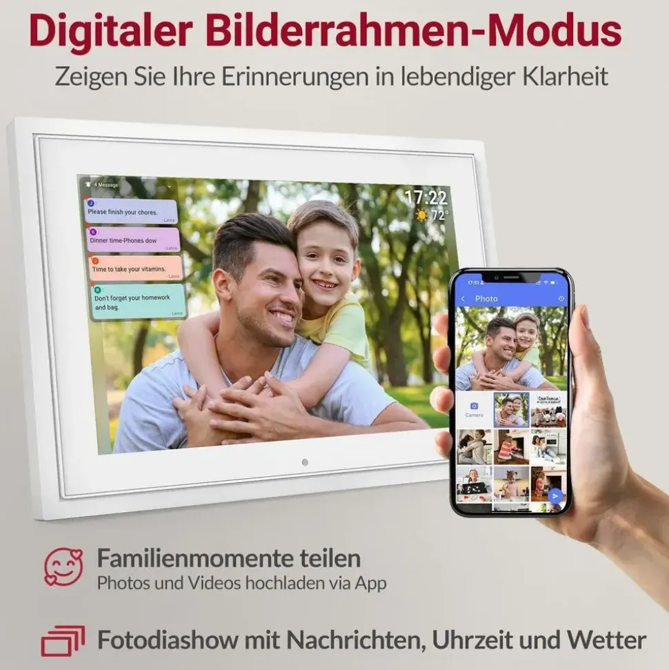 Xoro CPF 10 E1 – Smarter Familien-Planer Digitaler Kalender Aufgaben Essensplanung | 1280x800 Display 16GB Speicher Familien-Organizer