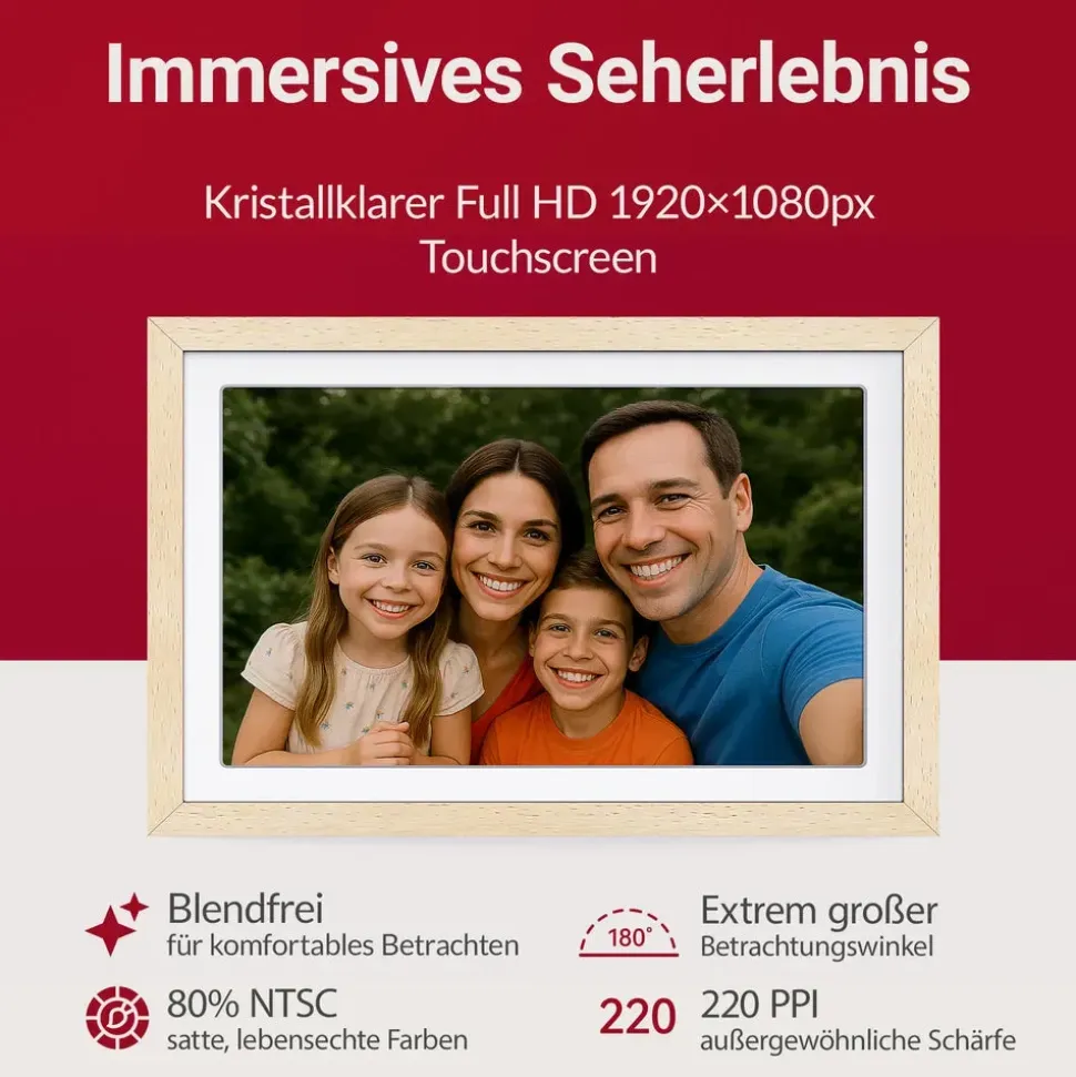 Xoro CPF 10PF – 10,1 Digitaler Bilderrahmen 1920x1080 HD IPS Touchscreen, 32GB, Auto-Rotation & Sofort-Foto-/Video-Sharing