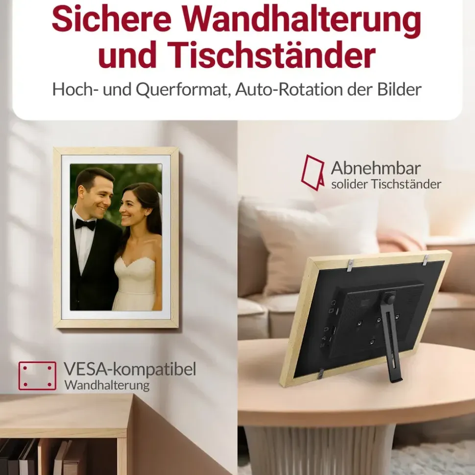 Xoro CPF 10PF – 10,1 Digitaler Bilderrahmen 1920x1080 HD IPS Touchscreen, 32GB, Auto-Rotation & Sofort-Foto-/Video-Sharing