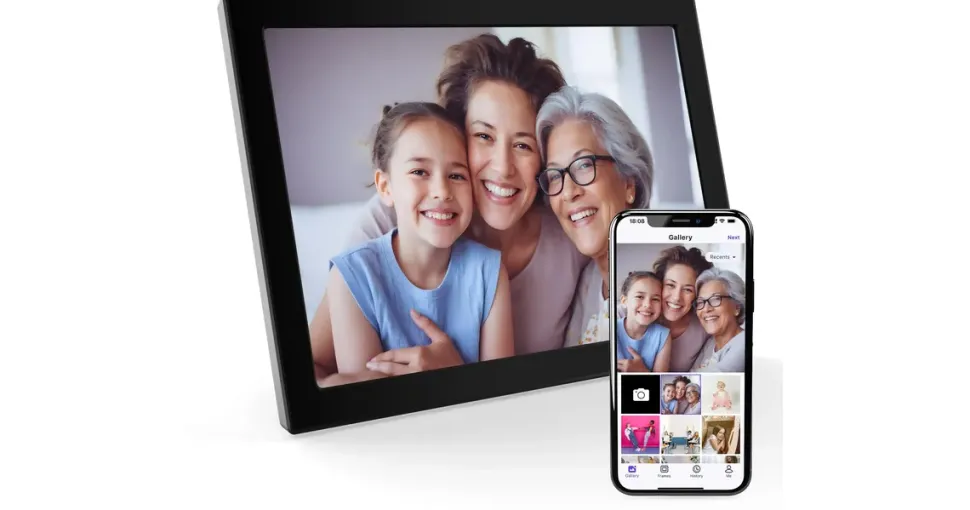 Xoro Digitaler Bilderrahmen, 1280x800 HD IPS Touch Display, 16GB Speicher, Automatische Rotation, Teilen Sie Fotos sofort von überall aus