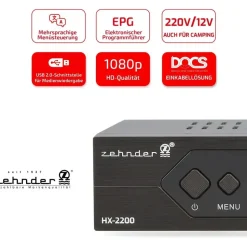Zehnder HX 2200 Sat Receiver mit Aufnahmefunktion, HD fähig, Full HD, Digital Sat-Receiver